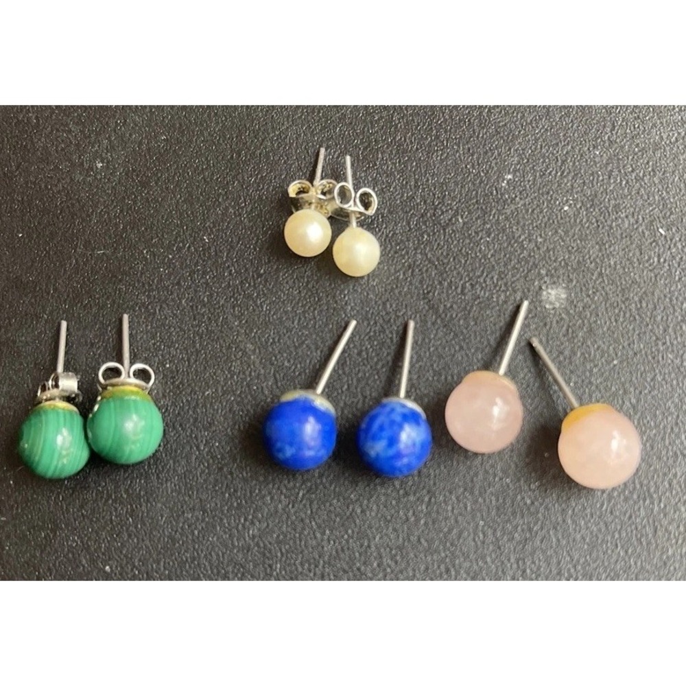Vintage Mcm Costume Ball Earrings Lot. Teal White Blue Pink
